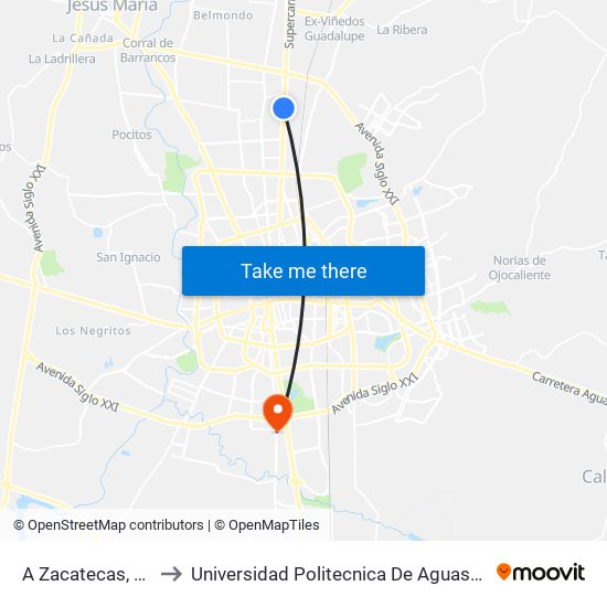A Zacatecas, 4420 to Universidad Politecnica De Aguascalientes map