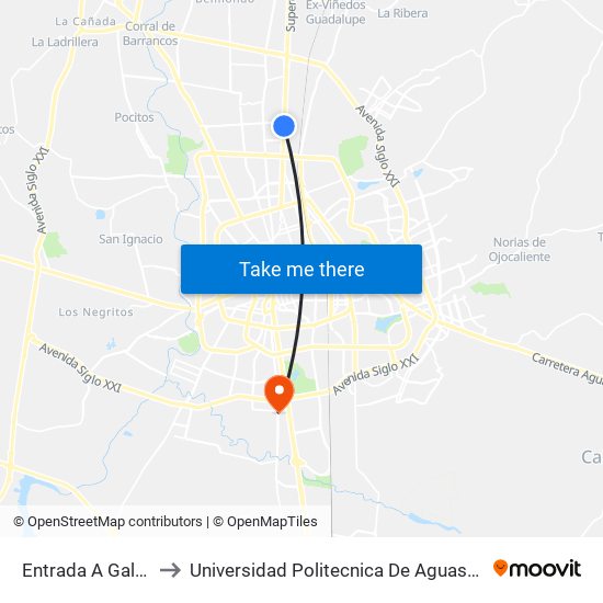 Entrada A Galerias to Universidad Politecnica De Aguascalientes map