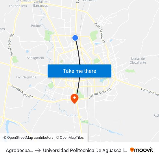 Agropecuario to Universidad Politecnica De Aguascalientes map