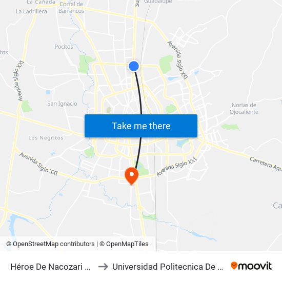 Héroe De Nacozari Norte, 3005 to Universidad Politecnica De Aguascalientes map