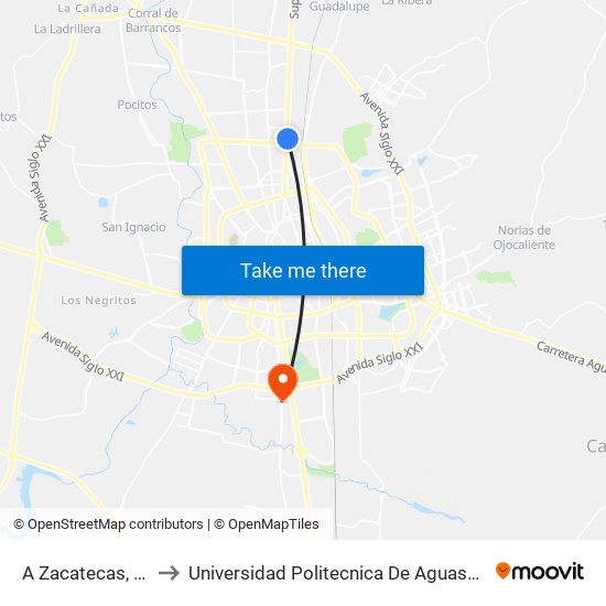 A Zacatecas, Km5 to Universidad Politecnica De Aguascalientes map