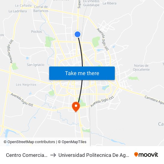 Centro Comercial Altaria to Universidad Politecnica De Aguascalientes map