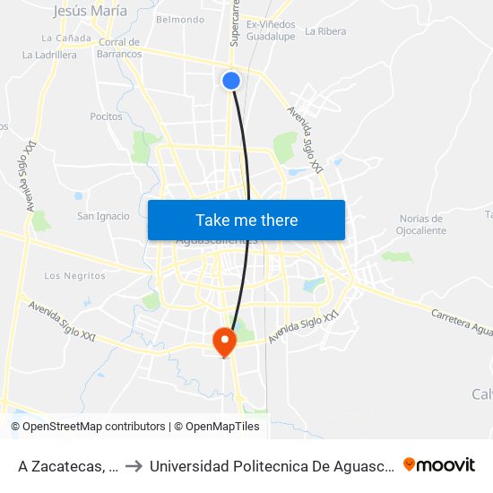 A Zacatecas, 137 to Universidad Politecnica De Aguascalientes map