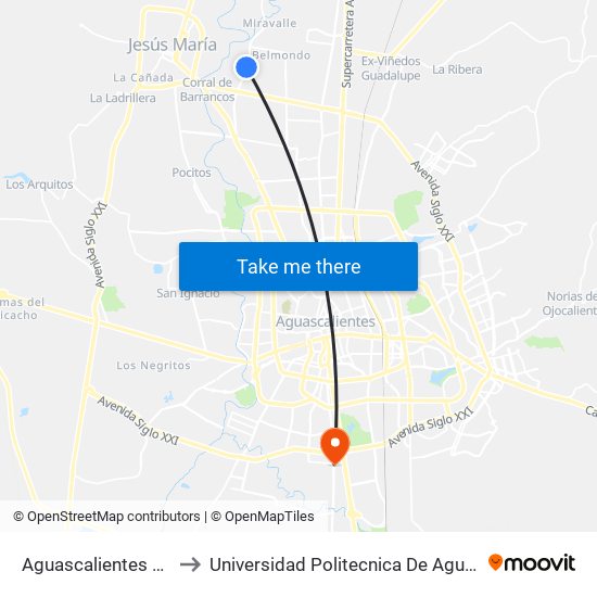 Aguascalientes 53, 337 to Universidad Politecnica De Aguascalientes map