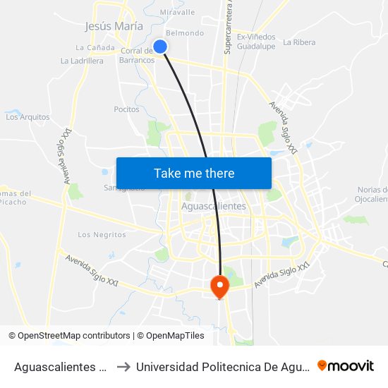 Aguascalientes 53, 362 to Universidad Politecnica De Aguascalientes map