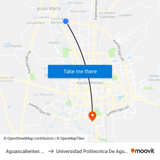Aguascalientes 53, 220 to Universidad Politecnica De Aguascalientes map