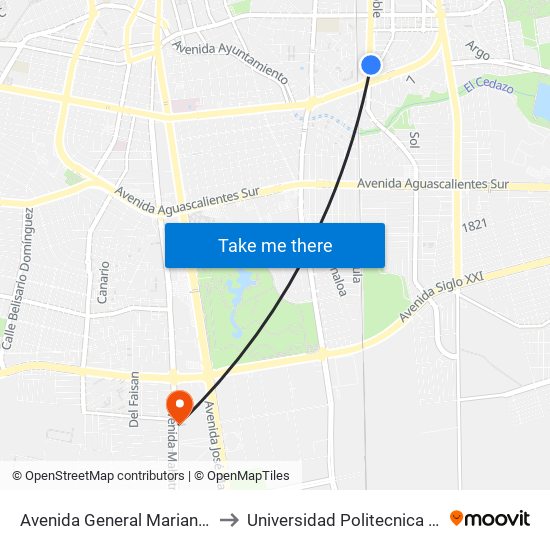 Avenida General Mariano Escobedo, 1212 to Universidad Politecnica De Aguascalientes map