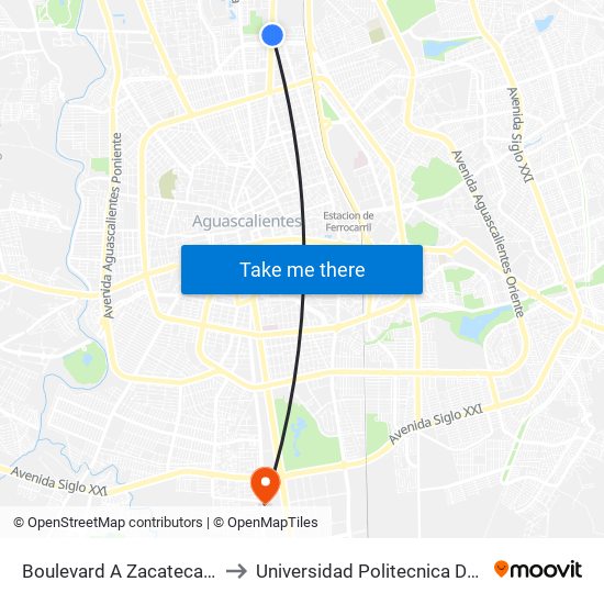 Boulevard A Zacatecas, 1404(1402) to Universidad Politecnica De Aguascalientes map
