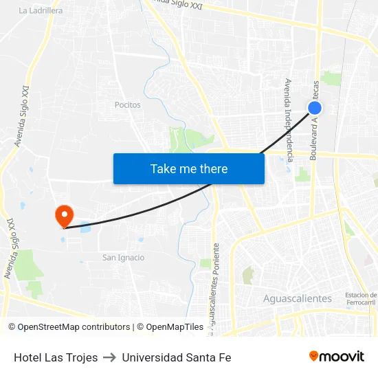 Hotel Las Trojes to Universidad Santa Fe map