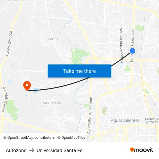 Autozone to Universidad Santa Fe map