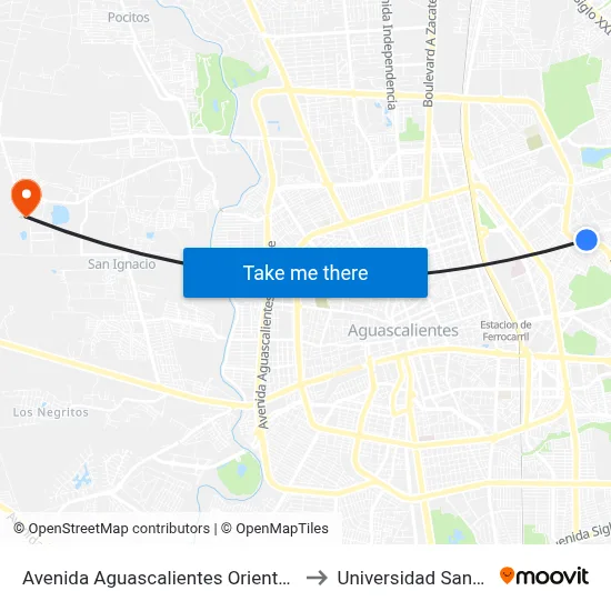Avenida Aguascalientes Oriente, 1949 to Universidad Santa Fe map