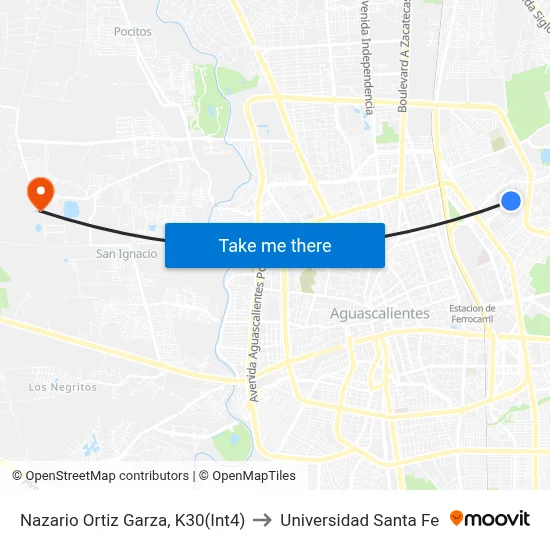 Nazario Ortiz Garza, K30(Int4) to Universidad Santa Fe map