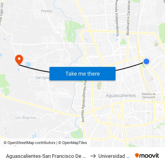 Aguascalientes-San Francisco De Los Romo, 3965 to Universidad Santa Fe map