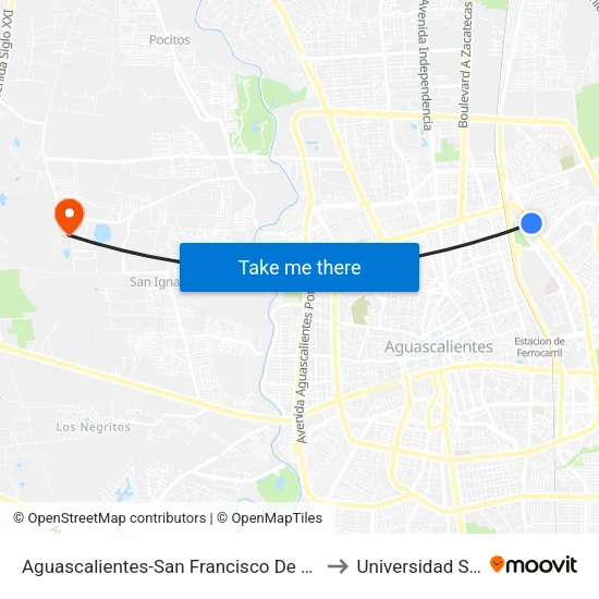 Aguascalientes-San Francisco De Los Romo, 3965 to Universidad Santa Fe map