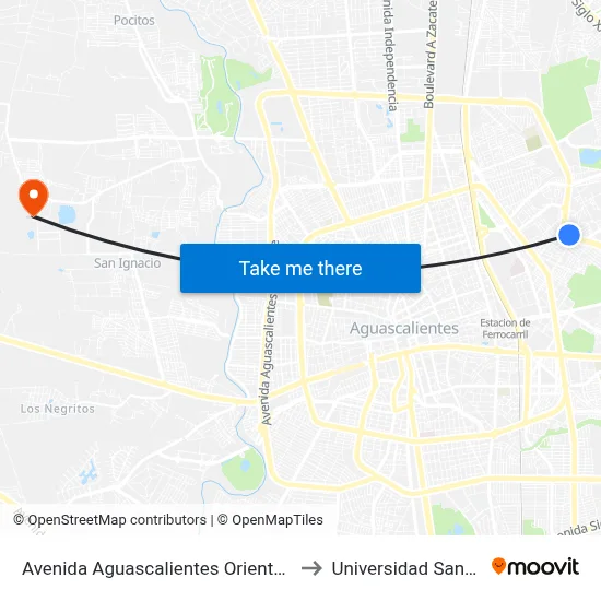 Avenida Aguascalientes Oriente, 1903 to Universidad Santa Fe map