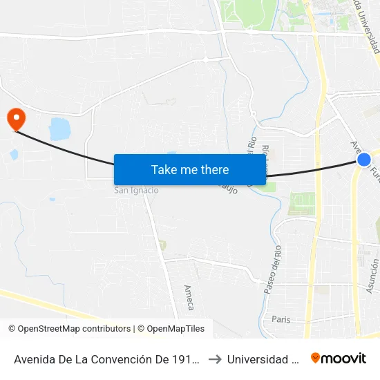 Avenida De La Convención De 1914 Poniente, 2013 to Universidad Santa Fe map
