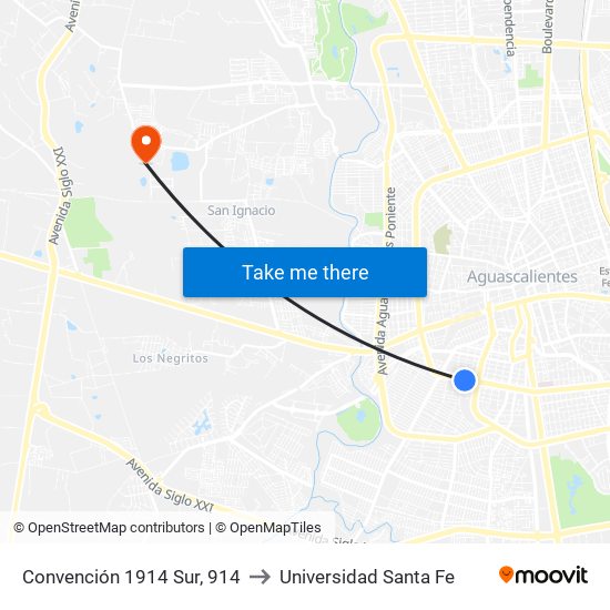 Convención 1914 Sur, 914 to Universidad Santa Fe map