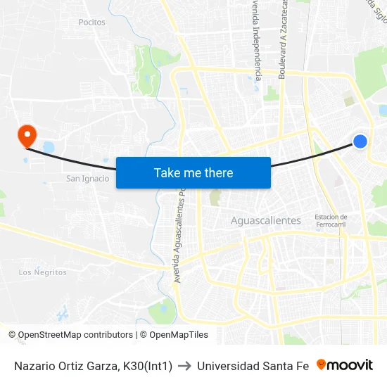 Nazario Ortiz Garza, K30(Int1) to Universidad Santa Fe map