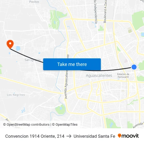 Convencion 1914 Oriente, 214 to Universidad Santa Fe map