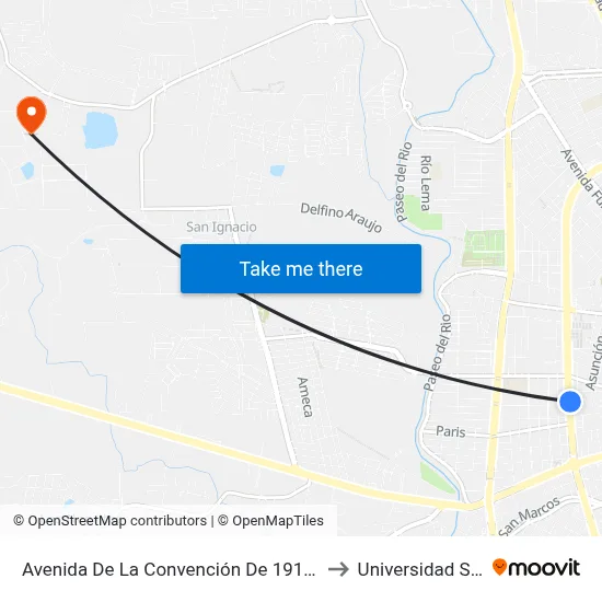 Avenida De La Convención De 1914 Poniente, 427 to Universidad Santa Fe map