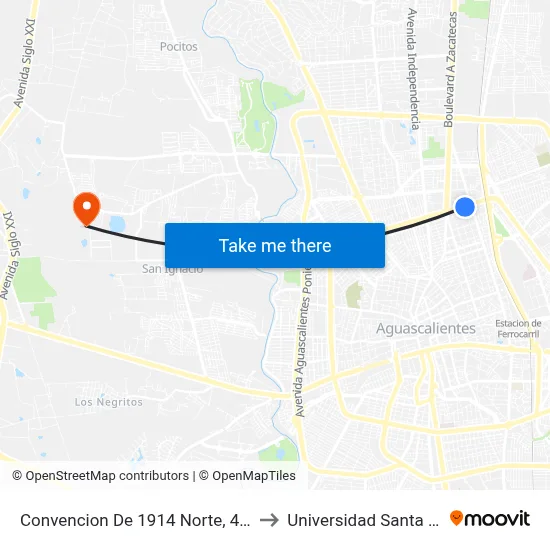 Convencion De 1914 Norte, 401 to Universidad Santa Fe map