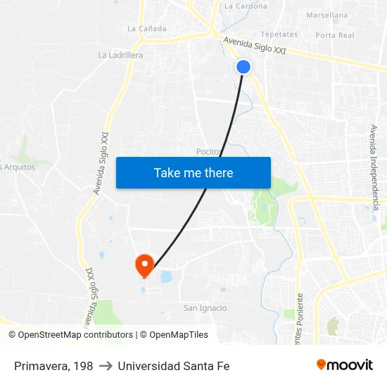 Primavera, 198 to Universidad Santa Fe map