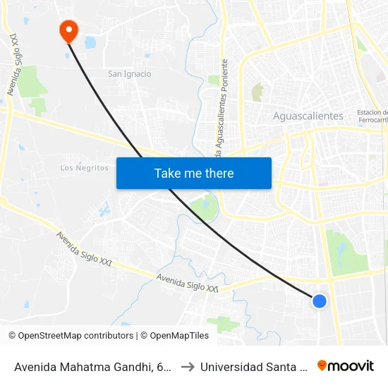 Avenida Mahatma Gandhi, 601 to Universidad Santa Fe map