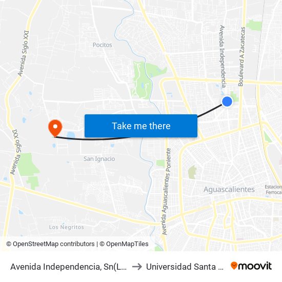 Avenida Independencia, Sn(Lb) to Universidad Santa Fe map