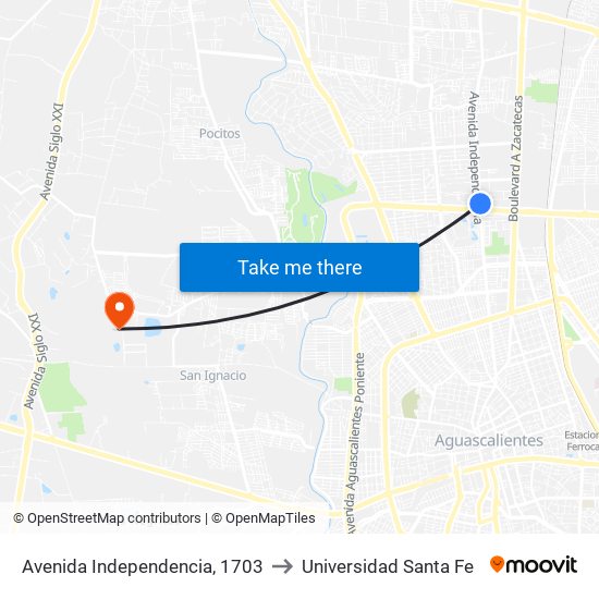 Avenida Independencia, 1703 to Universidad Santa Fe map