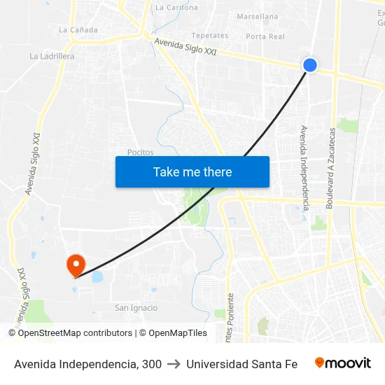 Avenida Independencia, 300 to Universidad Santa Fe map