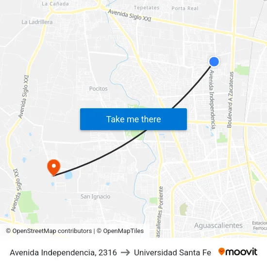 Avenida Independencia, 2316 to Universidad Santa Fe map