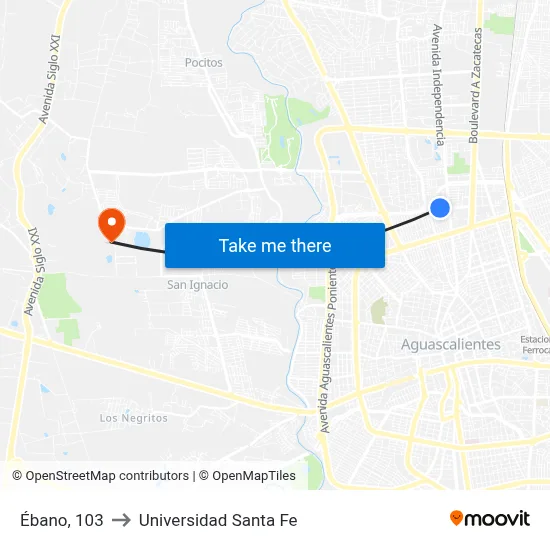 Ébano, 103 to Universidad Santa Fe map
