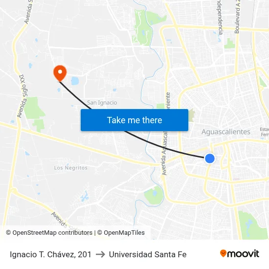 Ignacio T. Chávez, 201 to Universidad Santa Fe map