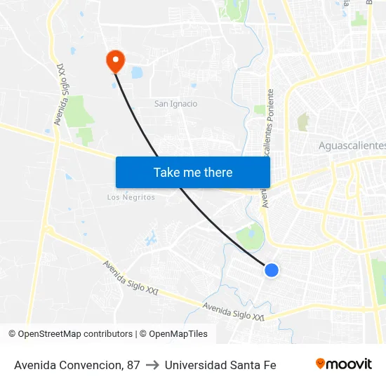 Avenida Convencion, 87 to Universidad Santa Fe map
