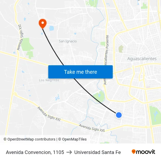Avenida Convencion, 1105 to Universidad Santa Fe map