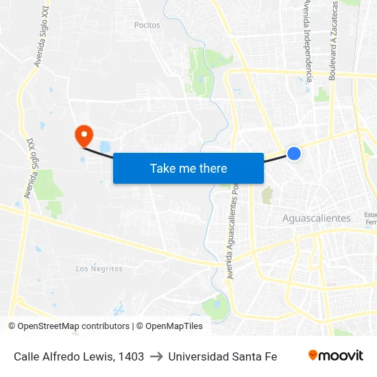Calle Alfredo Lewis, 1403 to Universidad Santa Fe map