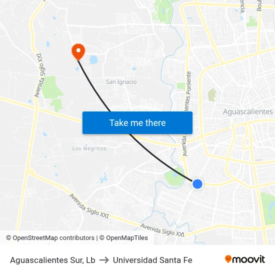Aguascalientes Sur, Lb to Universidad Santa Fe map