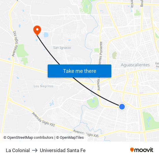 La Colonial to Universidad Santa Fe map