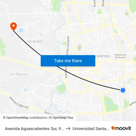 Avenida Aguascalientes Sur, 908a to Universidad Santa Fe map