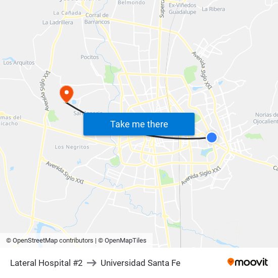 Lateral Hospital #2 to Universidad Santa Fe map