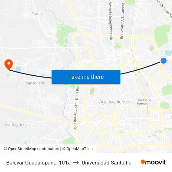 Bulevar Guadalupano, 101a to Universidad Santa Fe map