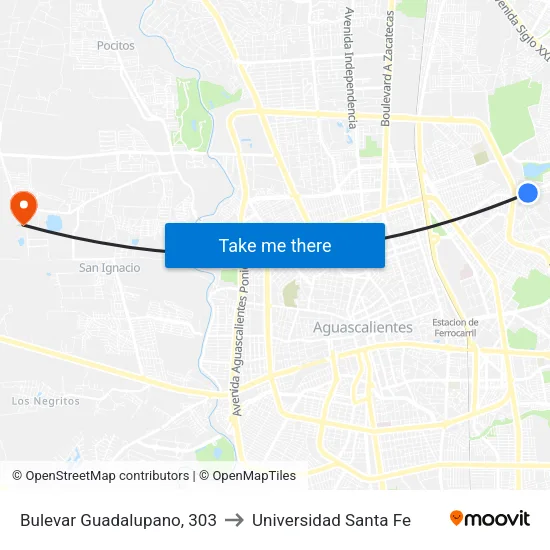 Bulevar Guadalupano, 303 to Universidad Santa Fe map