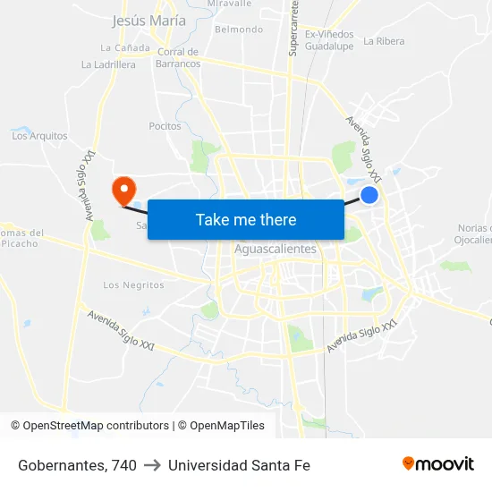 Gobernantes, 740 to Universidad Santa Fe map