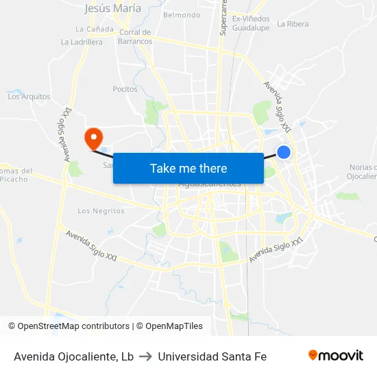 Avenida Ojocaliente, Lb to Universidad Santa Fe map
