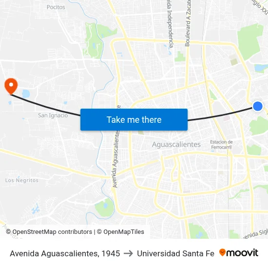 Avenida Aguascalientes, 1945 to Universidad Santa Fe map