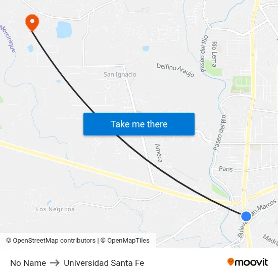 No Name to Universidad Santa Fe map