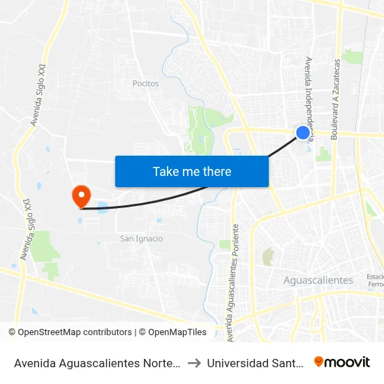 Avenida Aguascalientes Norte, 600 to Universidad Santa Fe map