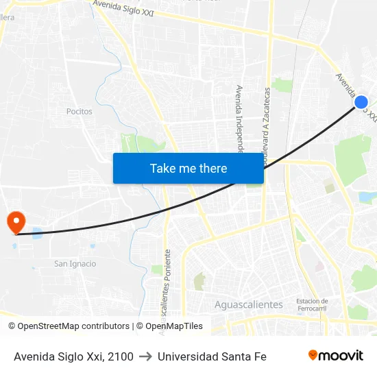 Avenida Siglo Xxi, 2100 to Universidad Santa Fe map