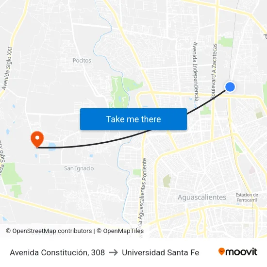 Avenida Constitución, 308 to Universidad Santa Fe map