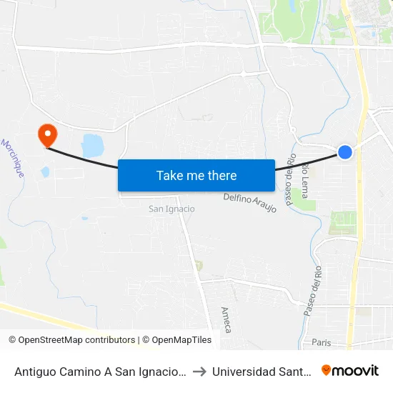 Antiguo Camino A San Ignacio, 201 to Universidad Santa Fe map